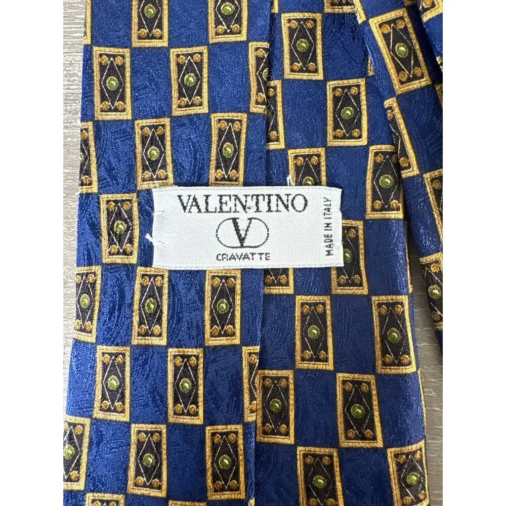 Valentino Cravatte 100% Blue Gold Men's Tie Necktie- Made in‎ Italy- EUC